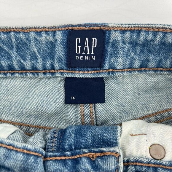 GAP Denim Girl’s High Rise Light Wash Destructed Denim Jean Skirt Size 14 - Picture 5 of 12